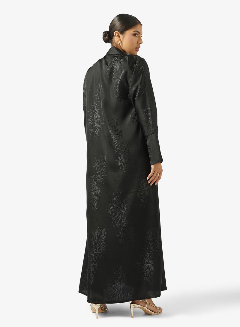hayas closet Floral Embroidered Open Front Wide Lapel Collar Abaya - Image 2